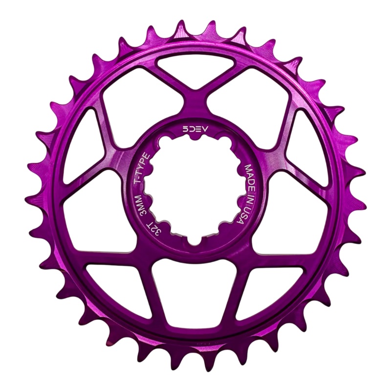 5Dev T-Type Aluminum Chainring, Purple, Sram 3 Bolt, 30 Tooth, 3mm Offset