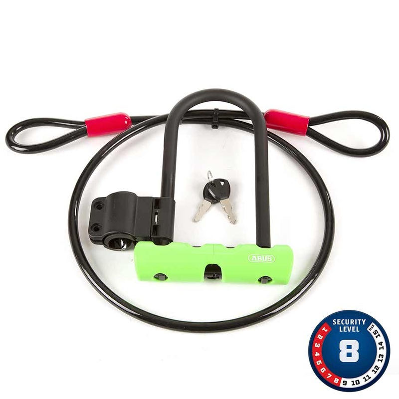 Abus Ultra Mini + Cobra Loop U-Lock Key 12mm 15.0cm x 18.0cm 5.9″ x 7.1″ SH34 Green; Cable 10mm 120cm 4