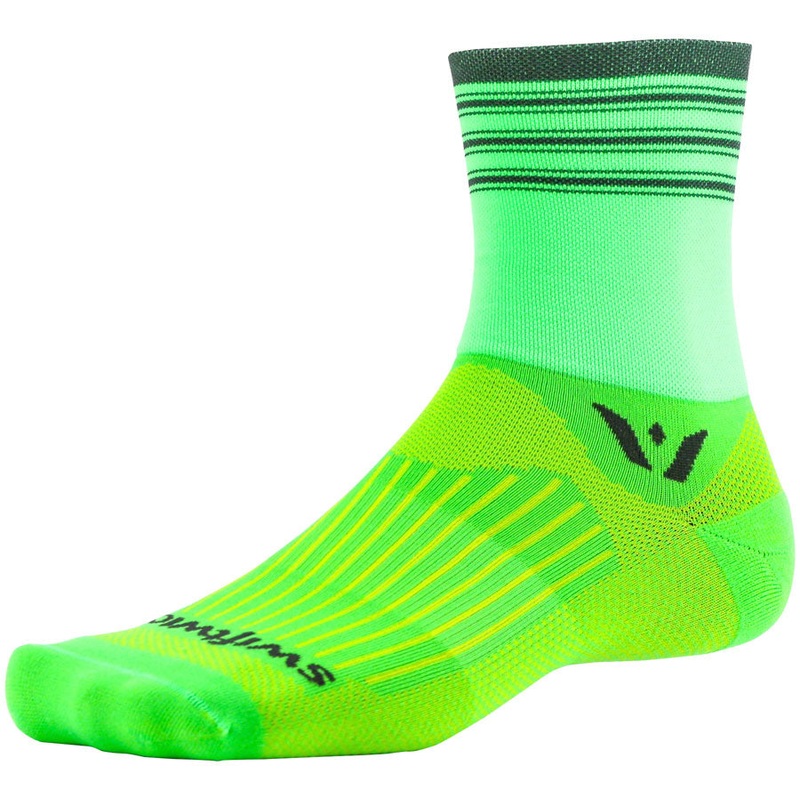 Swiftwick Aspire Four Stripe Socks – 4″ Green/Gray Large
