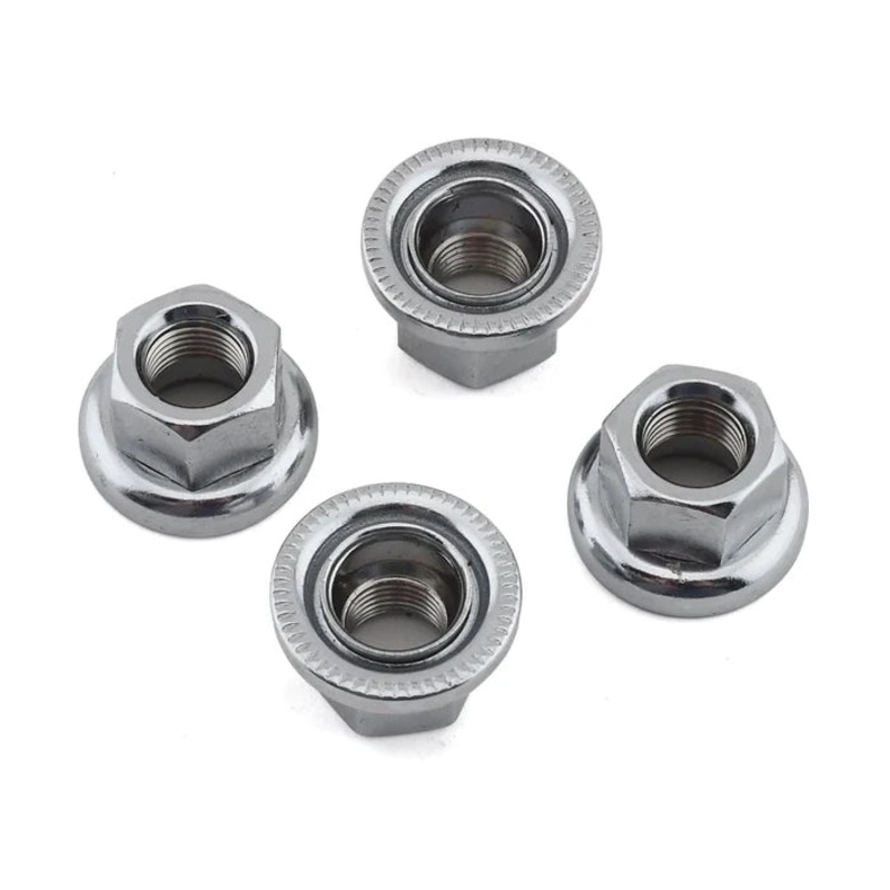 BMXGuru Swivel Flanged Axle Nuts – 3/8″ x 26t – Set of 4 – Chrome