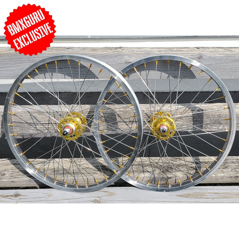 20″ 7X style Sealed Road Flange BMX Wheelset – Pair – Polished / Gold