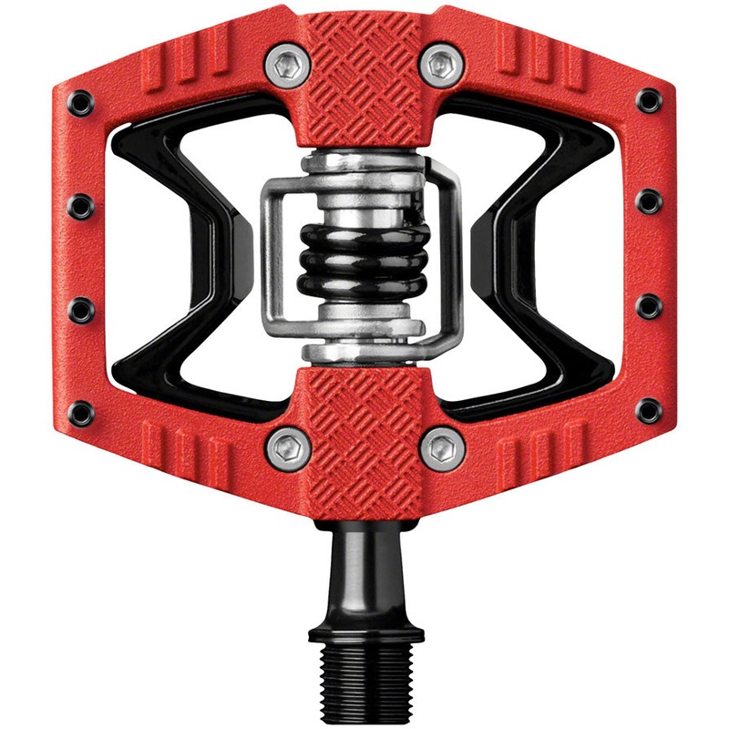 Crankbrothers Double Shot 3 Pedals – Single Side Clipless with Platform, Aluminum, 9/16″, Red/Black