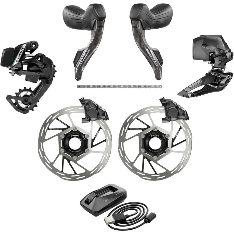 SRAM Force eTap AXS Road Groupset – 2×12-Speed HRD Shift/Brake Levers FM Calipers CL Rotors Chain F/R Derailleurs E1