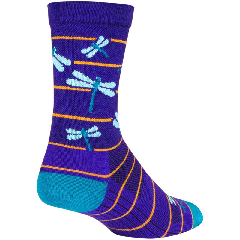 SockGuy Dragonflies Crew Socks – 6 inch, Purple/Blue/Orange, Large/X-Large