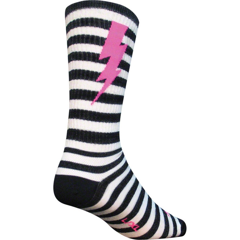 SockGuy Wool Lightning Socks – 8″ Black/White Small/Medium