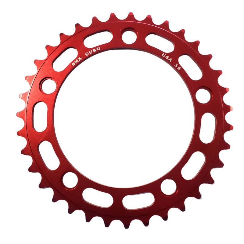 BMXGuru 35t BMX Chainring – Red – 110mm 5-bolt – USA Made