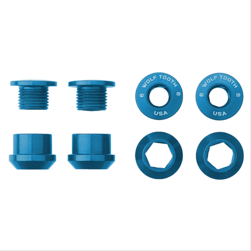Wolf Tooth 1x Chainring Bolt Set – 6mm Dual Hex Fittings Set/4 Blue