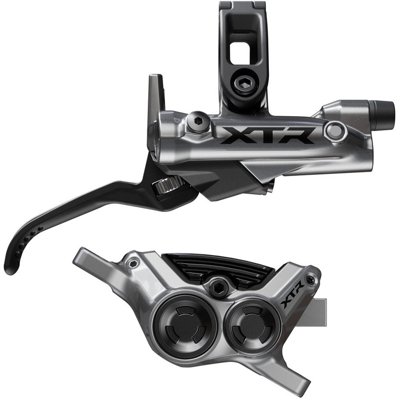 Shimano XTR M9220 Enduro Disc Brake Lever – Right/Rear Post Mount 4-Piston Caliper SM-BH90-SBM Hose Finned Metal Pads Gray