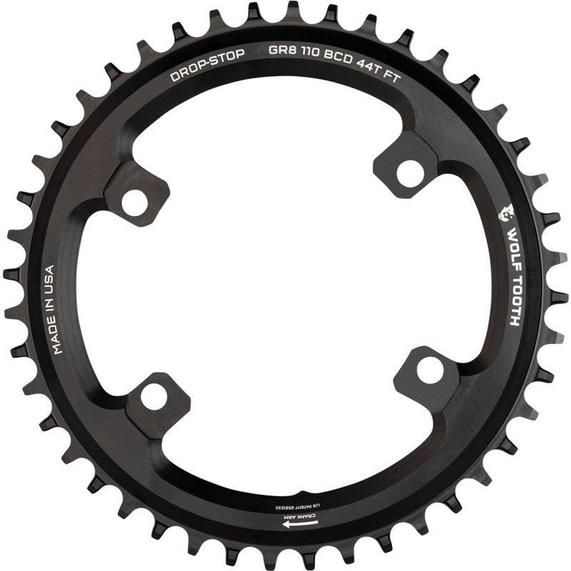 Wolf Tooth Shimano 110 Asymmetric BCD Chainring – 38t 110 Asymmetric BCD 4-Bolt Drop-Stop Flattop For Shimano GRX Cranks Black