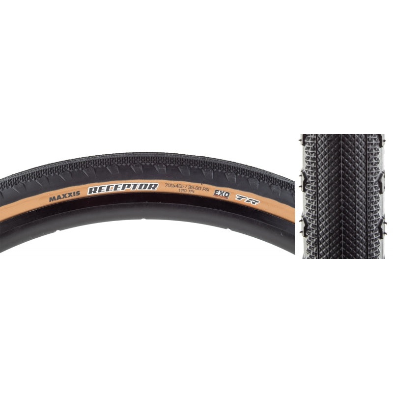 Maxxis Receptor Tire – 700 x 40 Tubeless Folding Black/Dark Tan Dual EXO
