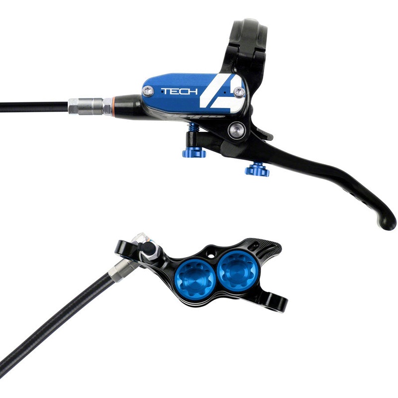 Hope Tech 4 E4 Disc Brake and Lever Set – Rear, Hydraulic, Post Mount, Blue
