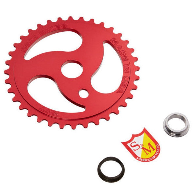 S&M Chain Saw Aluminum BMX Sprocket – 39t – Red – USA Made