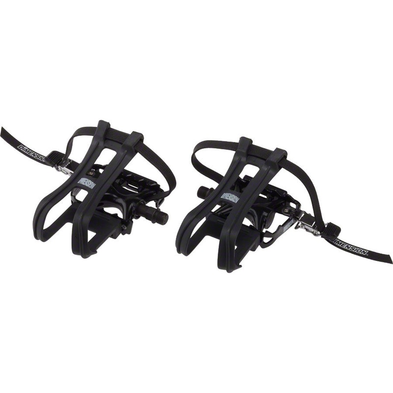 Dimension Compe Combo Pedals/Toe Clip Combo – Aluminum, 9/16″, Black