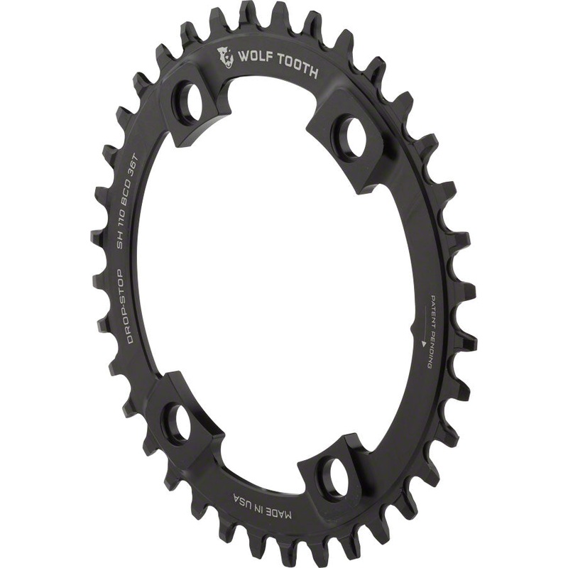 Wolf Tooth Shimano 110 Asymmetric BCD Chainring – 36t, 110 Asymmetric BCD, 4-Bolt, Drop-Stop, For Shimano Cranks, Black