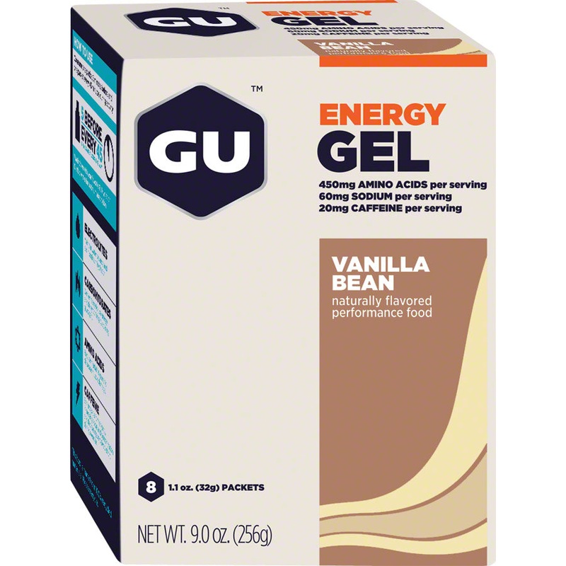 GU Energy Gel: Vanilla, Box of 8, Dairy/Gluten-Free, Vegan, 100 calories/serving