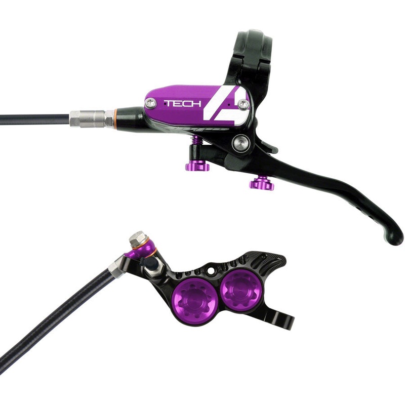 Hope Tech 4 V4 Disc Brake and Lever Set – Rear, Hydraulic, Post Mount, Purple