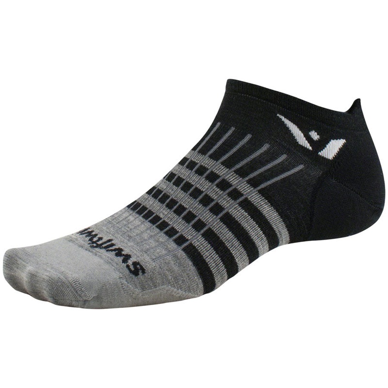 Swiftwick Pursuit Zero Wool Socks – No Show Stripes Heather Black XL