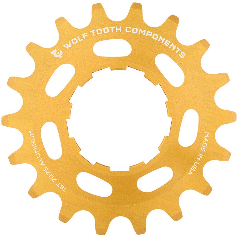 Wolf Tooth Single Speed Aluminum Cog – 18t, Compatible with 3/32″ Chains, Gold