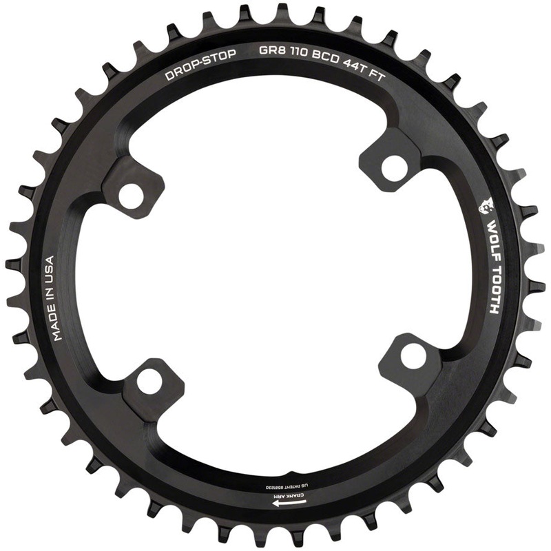 Wolf Tooth Shimano 110 Asymmetric BCD Chainring – 42t, 110 Asymmetric BCD, 4-Bolt, Drop-Stop Flattop, For Shimano GRX Cranks, Black