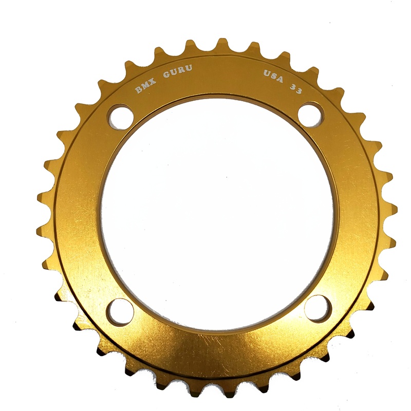 BMXGuru 33t BMX Chainring – Gold – 104mm 4-bolt – USA Made