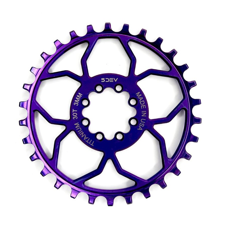 5Dev 8 Bolt Titanium T-Type Chainring, Purple, 3mm Offset