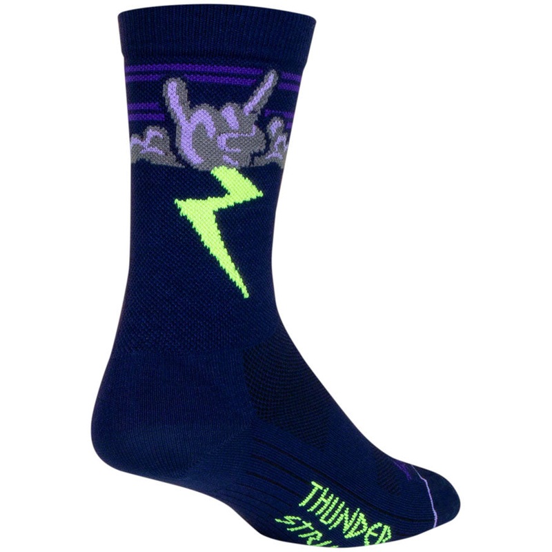 SockGuy Thunder Crew Socks – 6″ Navy/Purple/Green Large/X-Large