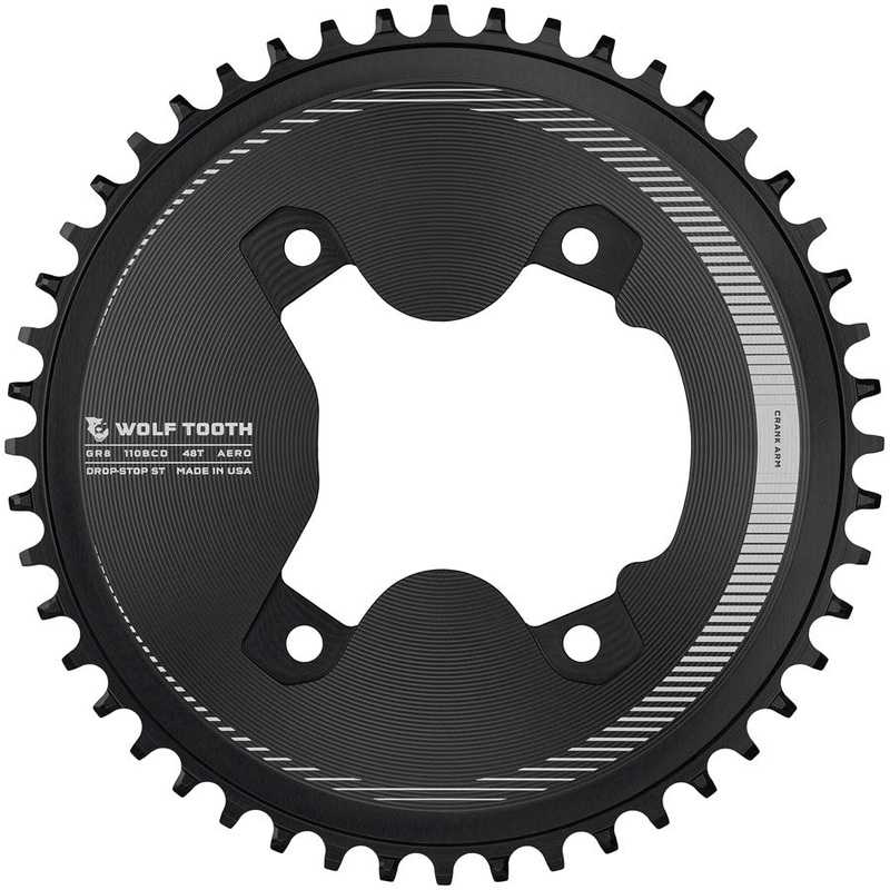 Wolf Tooth Aero 110 Asymmetric BCD Chainring – 48t, 110 Asymmetric BCD, 4-Bolt, Drop-Stop ST, For Shimano GRX 800
