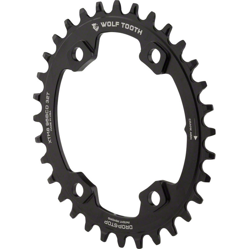 Wolf Tooth Elliptical 96 BCD Chainring – 32t 96 Asymmetric BCD 4-Bolt Drop-Stop For Shimano XT M8000 SLX M7000 Cranks BLK