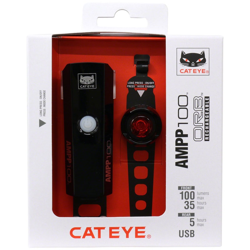 CatEye AMPP100 ORB Headlight/Taillight Set – Rechargeable, Black