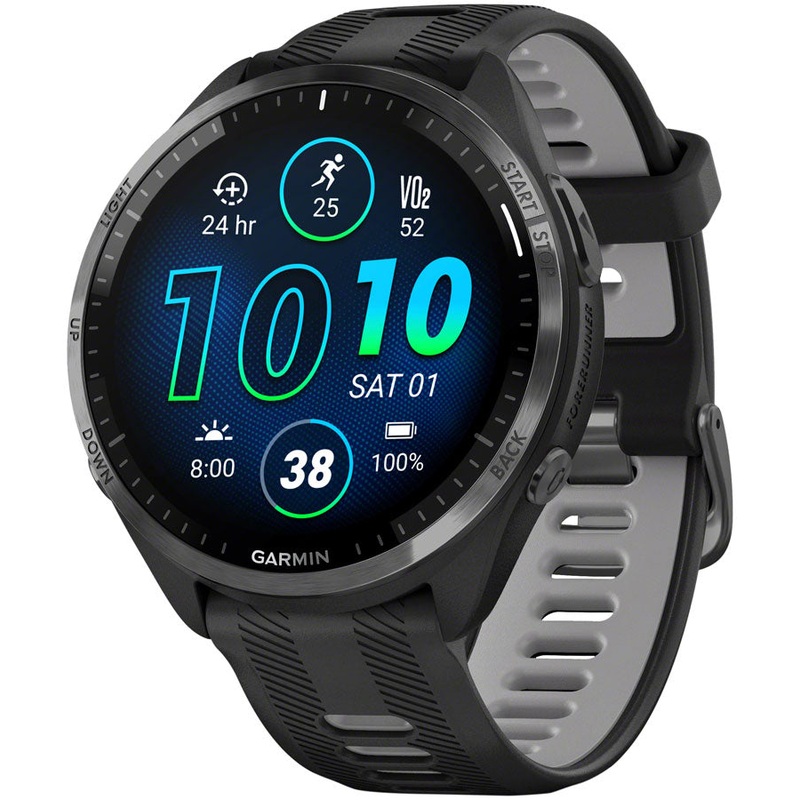 Garmin Forerunner 965 GPS Smartwatch – 47mm, Carbon Gray DLC Titanium Bezel, Black Case and Black/Powder Gray Silicone