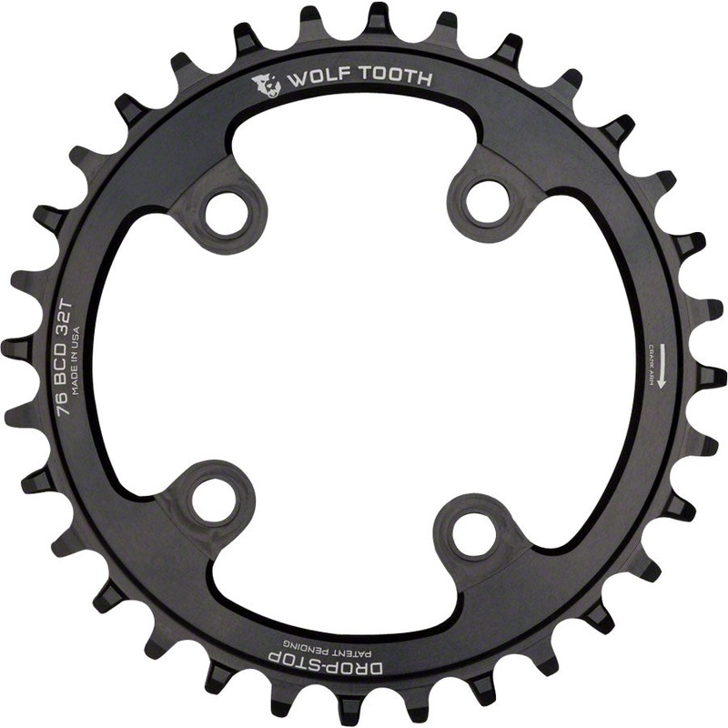 Wolf Tooth 76 BCD Chainring – 32t, 76 BCD, 4-Bolt, Drop-Stop, Compatible with SRAM 76 BCD and Specialized Stout, Black